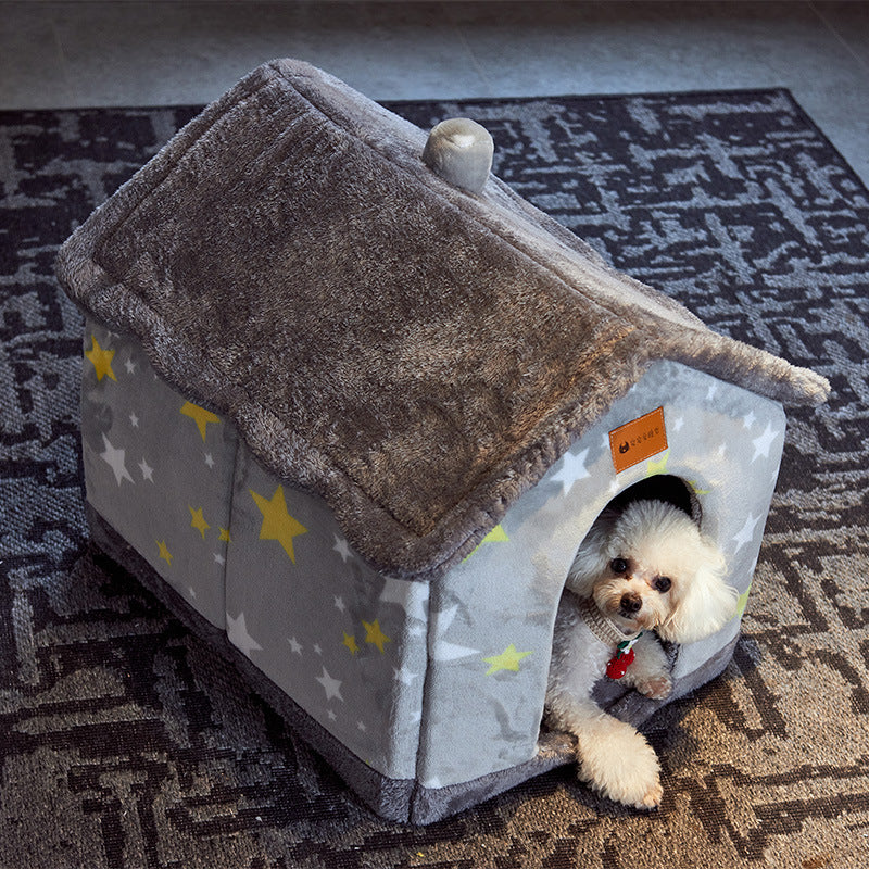 Foldable Pet Cave Kennel – Self-Warming Plush, Removable & Washable — image 6