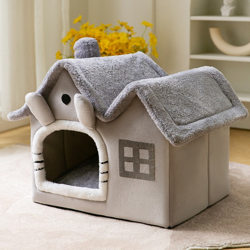 Foldable Pet Cave Kennel – Self-Warming Plush, Removable & Washable — image 15