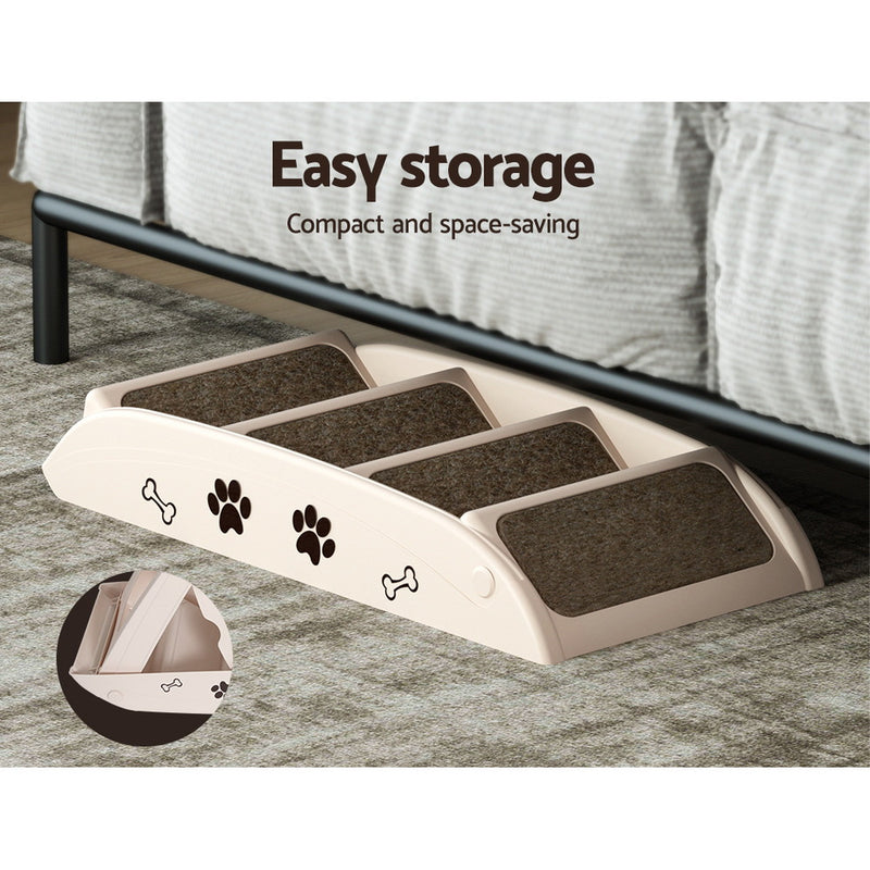 i.Pet Dog Ramp Steps For Bed Sofa Car Pet Stairs Ladder Portable Foldable Beige — image 6