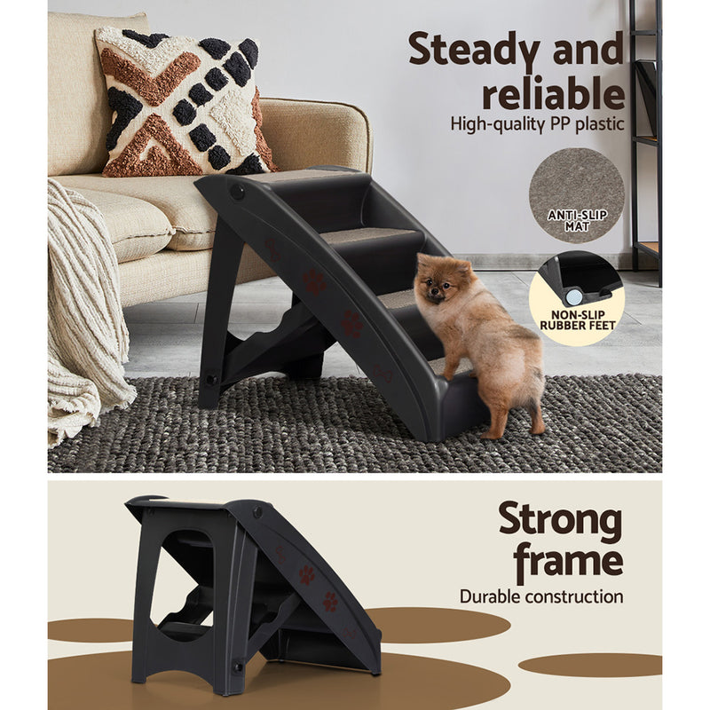 i.Pet Dog Ramp Steps For Bed Sofa Car Pet Stairs Ladder Portable Foldable Black — image 5