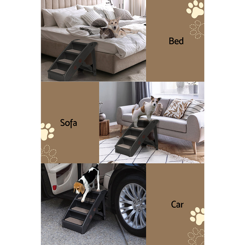 i.Pet Dog Ramp Steps For Bed Sofa Car Pet Stairs Ladder Portable Foldable Black — image 7
