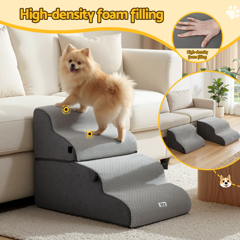 i.Pet Dog Stairs and Bed 2-in-1 Sofa Car Foam Non-Slip Washable Pet Stairs Indoor Grey β image 5