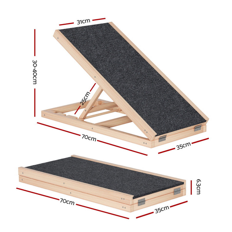 i.Pet Dog Ramp 70cm Adjustable Height Wooden Steps Stairs For Bed Sofa Car Foldable — image 2