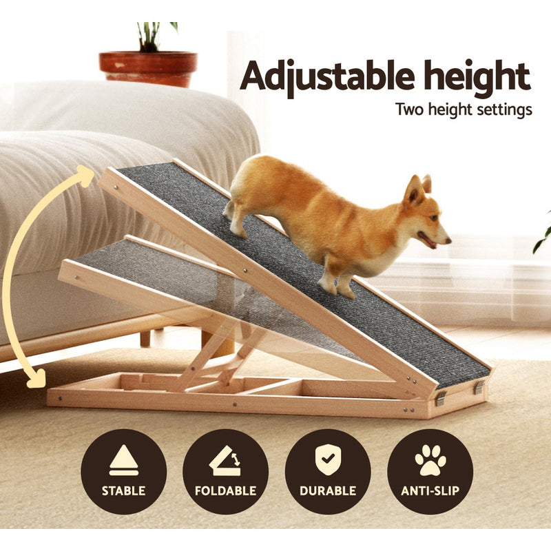 i.Pet Dog Ramp 70cm Adjustable Height Wooden Steps Stairs For Bed Sofa Car Foldable — image 4