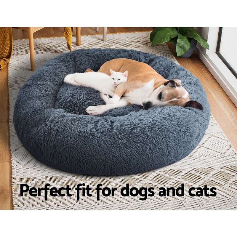 i.Pet Pet Bed Dog Cat 90cm Large Calming Soft Plush Bed Dark Grey β image 6