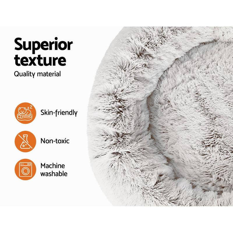 i.Pet Pet Bed Dog Cat 90cm Large Calming Soft Plush White Brown β image 4