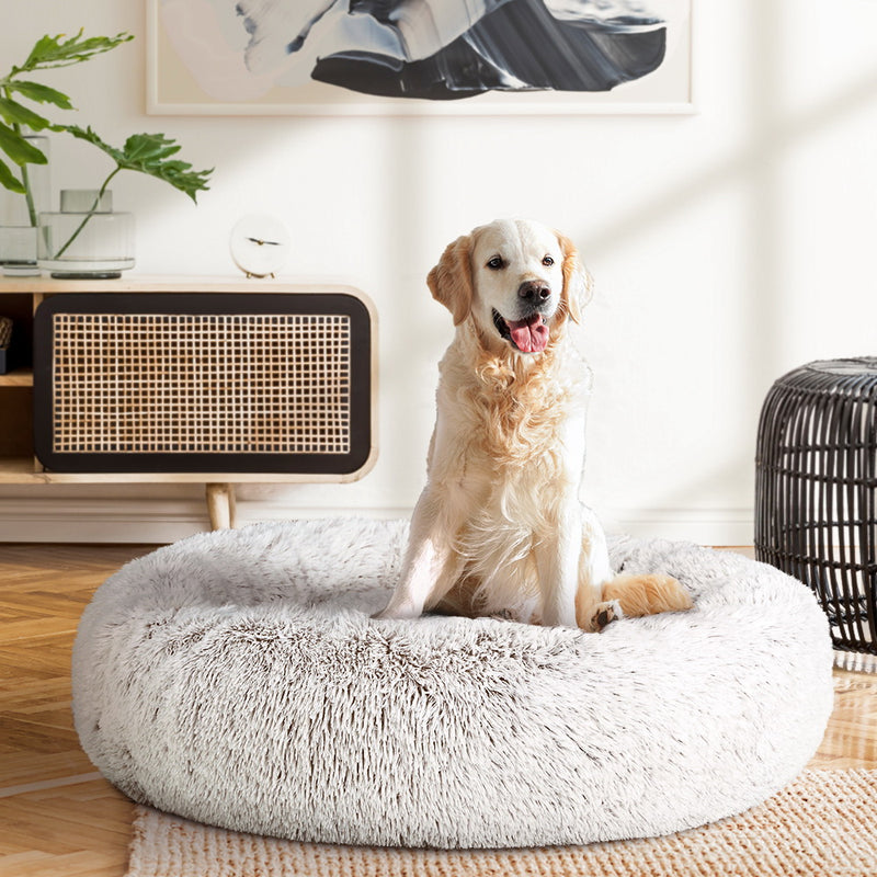 i.Pet Pet Bed Dog Cat 90cm Large Calming Soft Plush White Brown β image 8