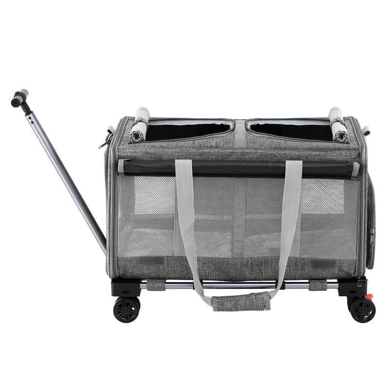 i.Pet Pet Carrier Swivel Wheels Foldable Cat Dog Trolley Stroller Travel Bag Grey — image 3