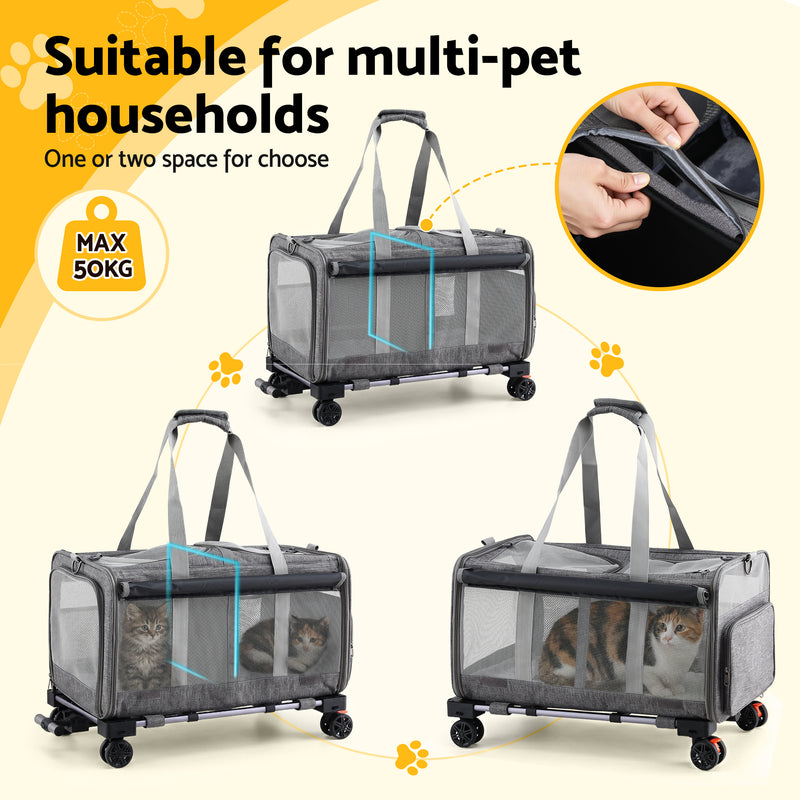 i.Pet Pet Carrier Swivel Wheels Foldable Cat Dog Trolley Stroller Travel Bag Grey — image 6