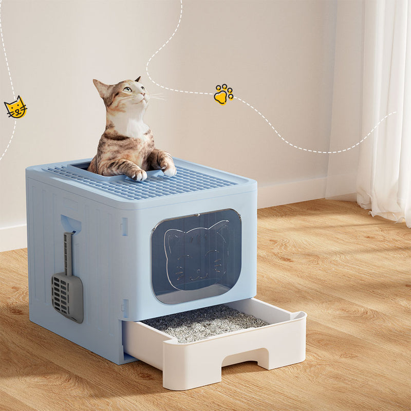 i.Pet Cat Litter Box Large Tray Kitty Toilet Enclosed Hooded Foldable Cat Litter Box Scoop Blue — image 7