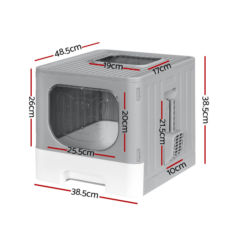 i.Pet Cat Litter Box Large Tray Kitty Toilet Enclosed Hooded Foldable Cat Litter Box Scoop Grey — image 2