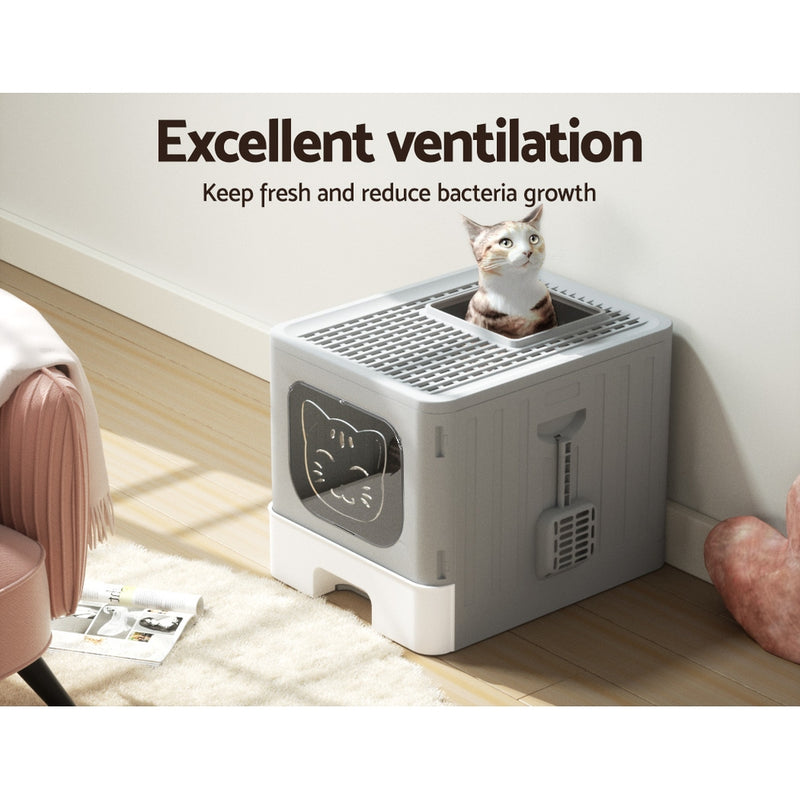 i.Pet Cat Litter Box Large Tray Kitty Toilet Enclosed Hooded Foldable Cat Litter Box Scoop Grey — image 6
