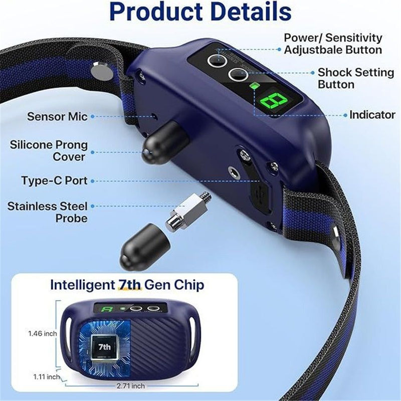 Rechargeable Anti-Bark Dog Collar – 3 Training Modes, Blue — image 3