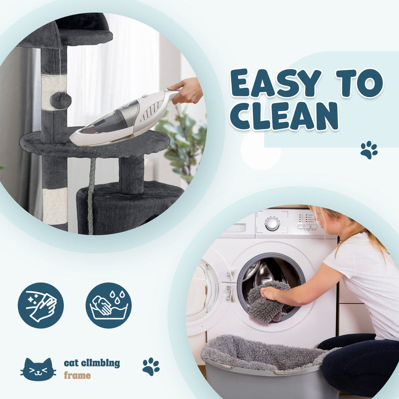 112cm Cat Tower Tree Scratching Post Condo – Dark Grey, Multi-Level Climbing Frame — image 6