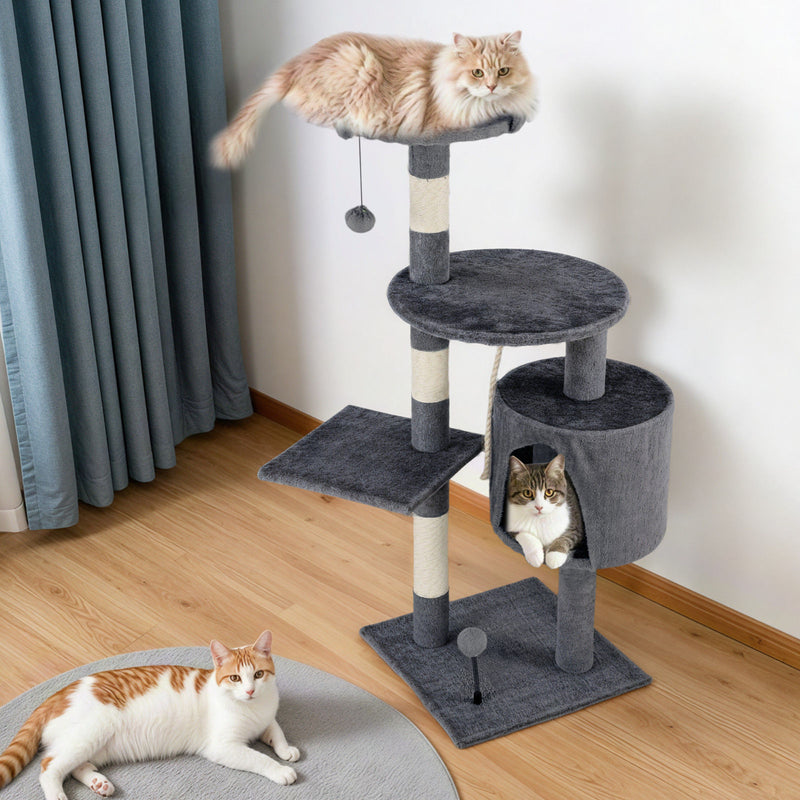 112cm Cat Tower Tree Scratching Post Condo – Dark Grey, Multi-Level Climbing Frame — image 7