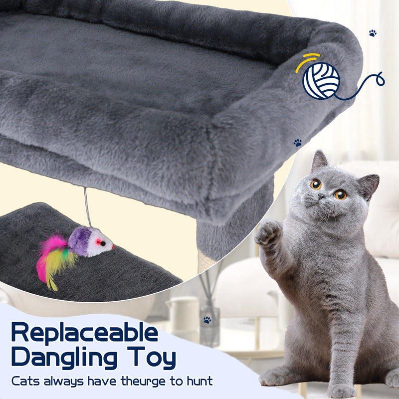 142cm Tall Cat Tower Tree Condo – Dark Grey Multi-Level Scratching Post & Perch — image 8