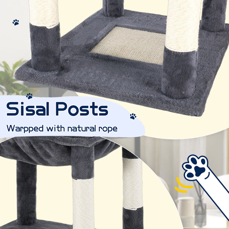 142cm Tall Cat Tower Tree Condo – Dark Grey Multi-Level Scratching Post & Perch — image 9