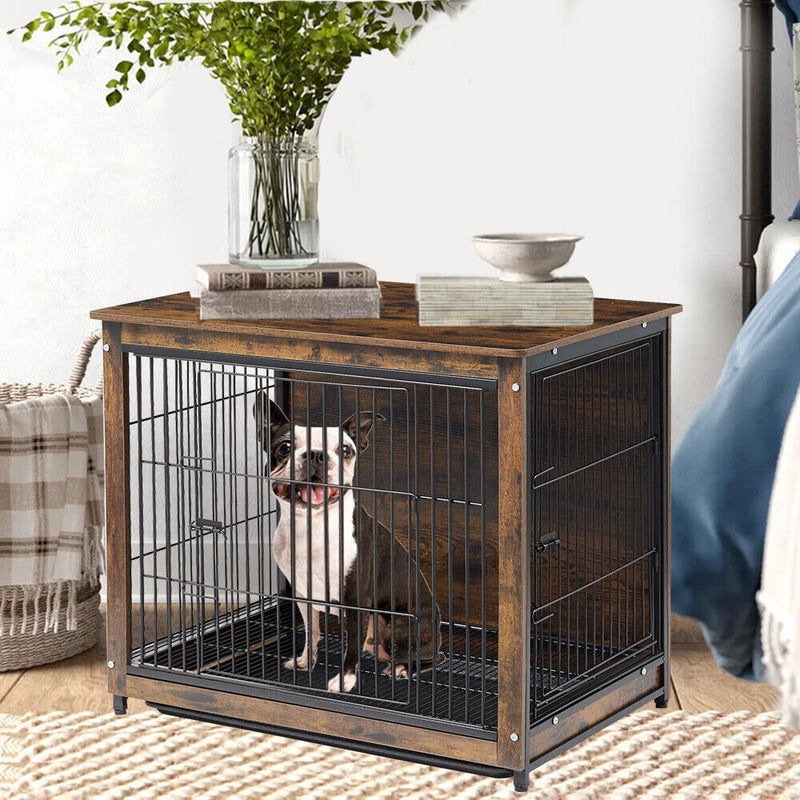 Small Wooden Dog Crate Indoor Kennel 63x51x59cm End Table Nightstand — image 2