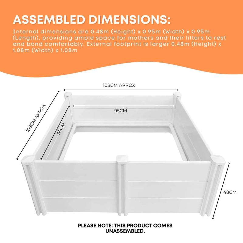 Rooster Farms 0.95m PVC Dog Whelping Box Puppy Birthing Pen - Anti-Crush Rail — image 7