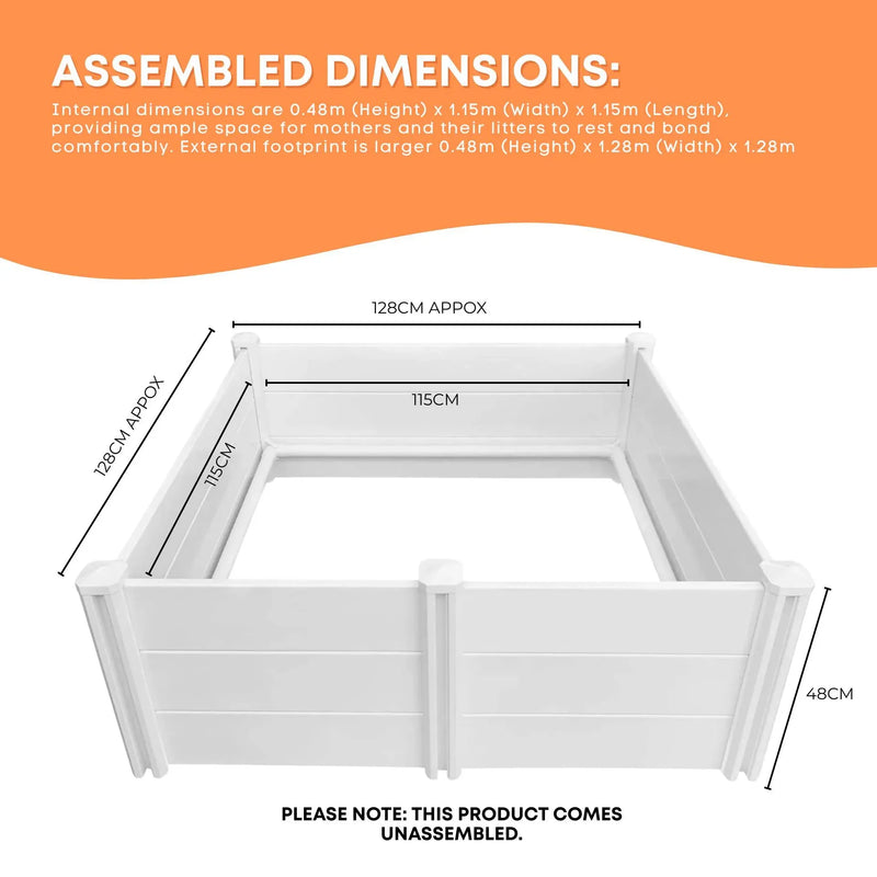Rooster Farms 1.15m PVC Dog Whelping Box Puppy Birthing Pen - Anti-Crush Rail — image 7