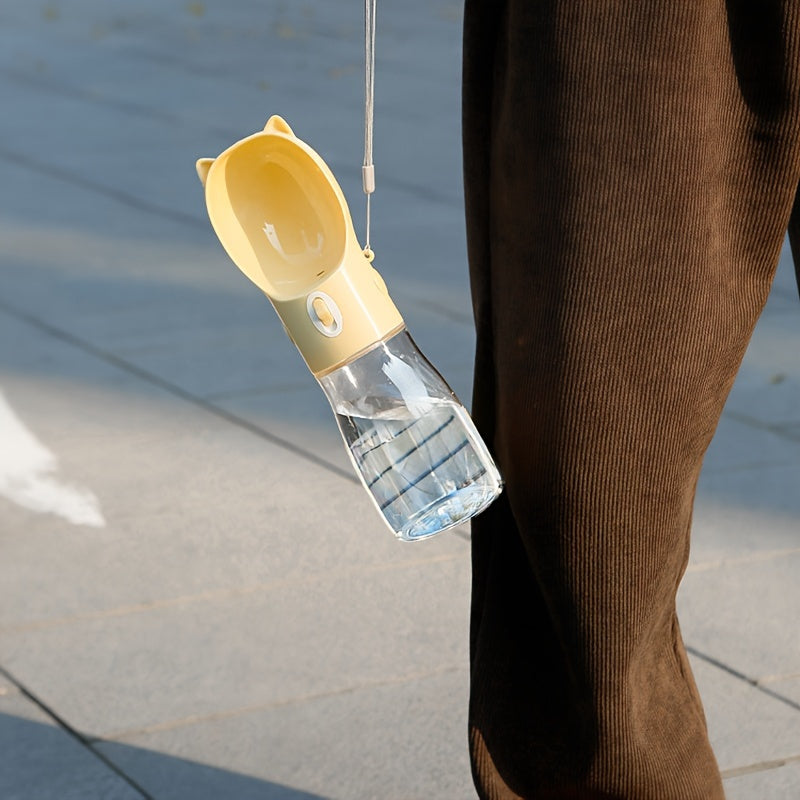 Portable Dog Water Bottle with Bowl Dispenser-500ml Yellow Pet Travel Cup, Leak-proof, One-Hand Operation — image 5