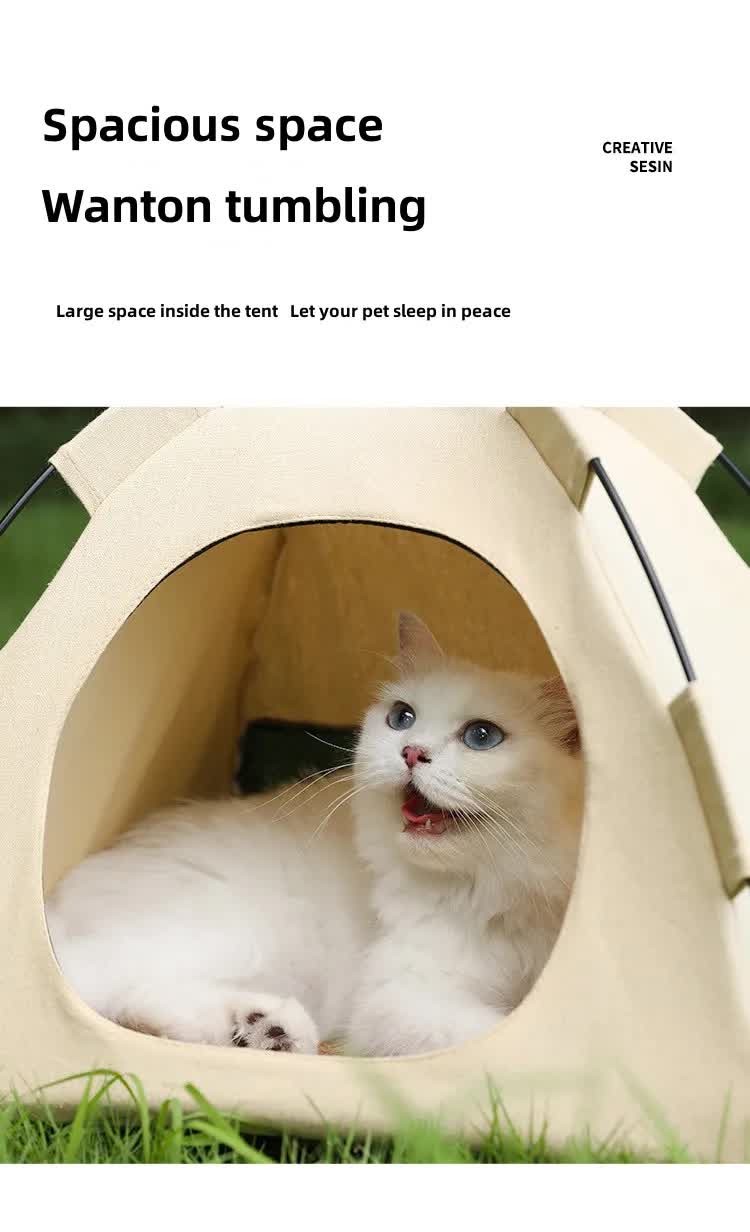 Outdoor Cat House,Pet Tent -Windproof and Dustproof Shelter for Small Pets, Apricot, Size: M 40*40*37cm — image 2