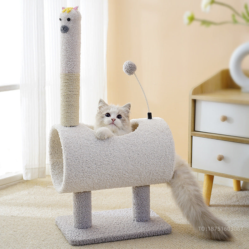 Interactive Cat Tunnel & Scratching Post with Spring Toy - Cozy Playtime for Kittens white 35*23*71cm — image 3