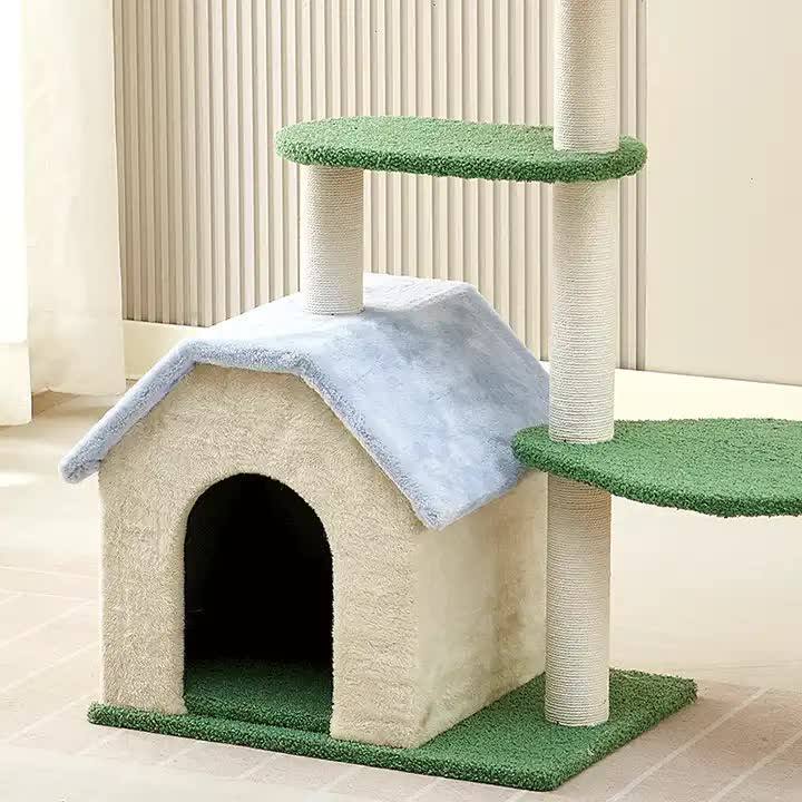 Floral Cat Tree with Cozy Hideaway and Scratching Posts (50x38x90 cm) — image 4
