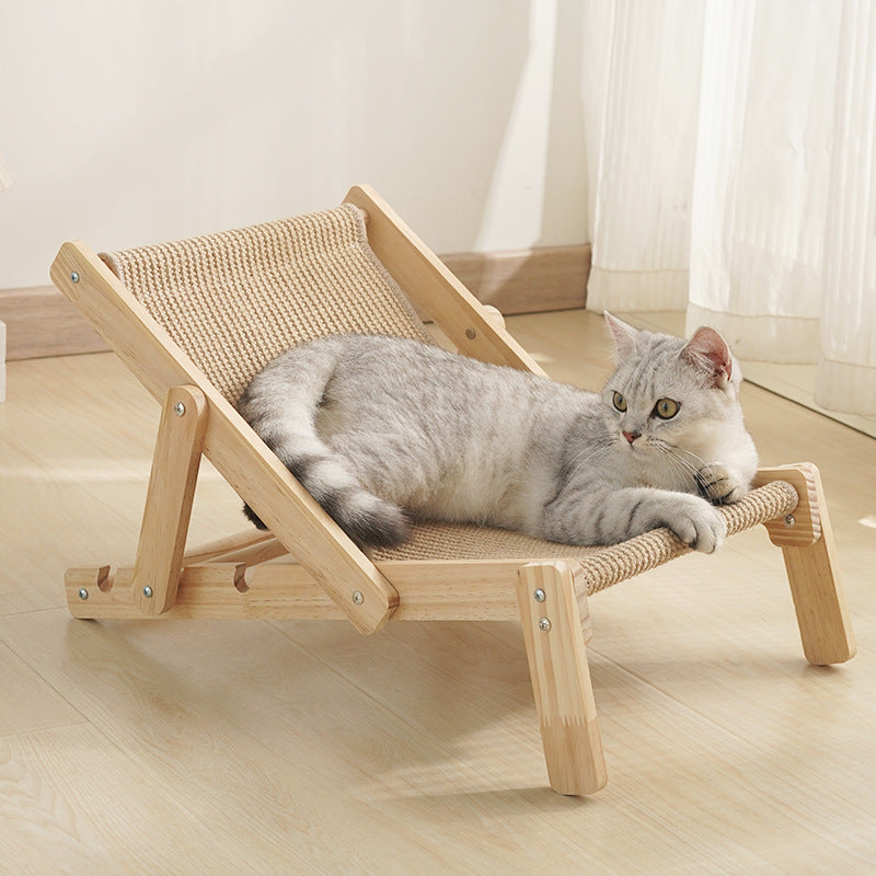 Adjustable Wooden Cat Lounge Chair - Comfortable Woven Hammock for Cats — image 2