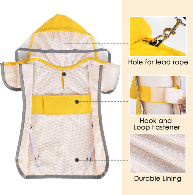 S Yellow Reflective Adjustable Pet Raincoat with Hood - Waterproof Dog Jacket, Adjustable Dog Poncho for Outdoor Protection β image 6
