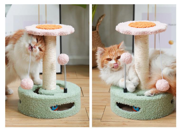 Pink-blue Interactive Cat Scratching Post with Playful Ball Toys, Flower Design - 35cm Height, 26cm Base — image 4