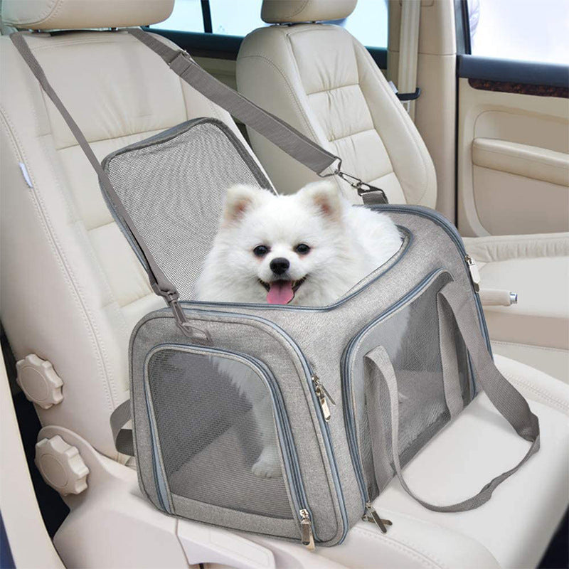 L Grey Portable Foldable Pet Carrier Bag - Large Capacity Travel Carrier for 2 Small Pets, Comfortable and Stylish Cat Backpack, Foldable & Easy to Carry β image 3