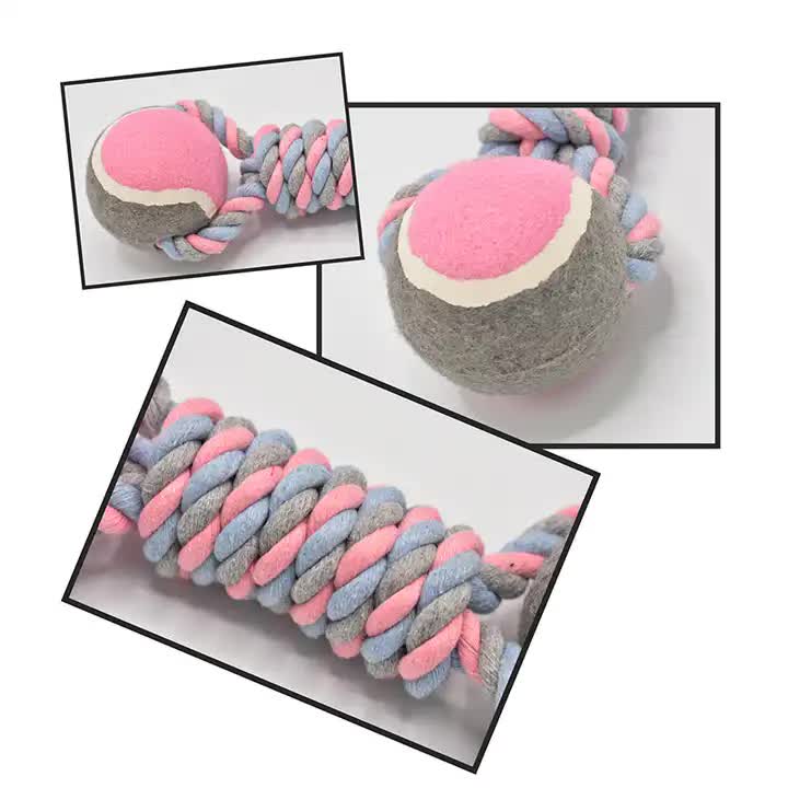 2 PCS Yellow Durable Cotton Rope and Tennis Ball Dog Toy Set - Chew Resistant Tug Toys with Rope Dumbbell - Perfect for Dogs of All Sizes β image 4