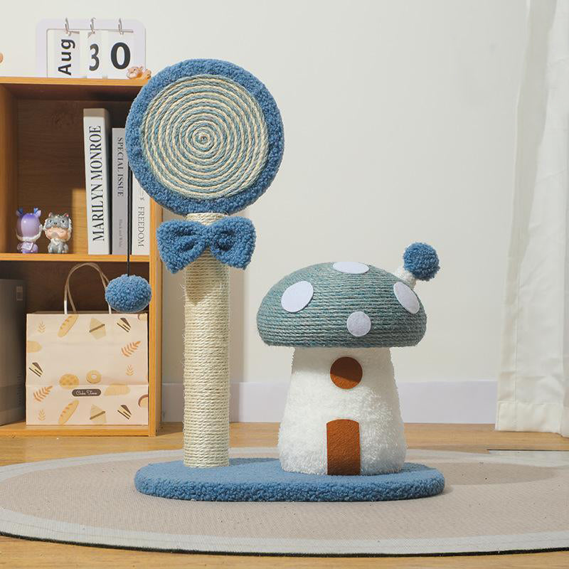 Mushroom Cat Scratching Post – Anti-Slip Sisal Scratcher with Sofa Guard (Blue)