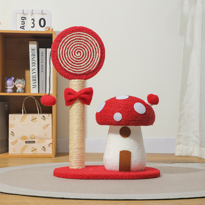 Mushroom Cat Scratching Post – Anti-Slip Sisal Scratcher with Sofa Guard (Red)