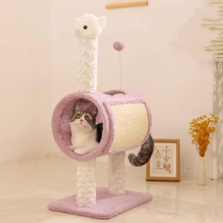 Yellow Chicken-Theme Cat Tree with Tunnel - Multi-Functional Cat Scratching Post and Playhouse β image 4