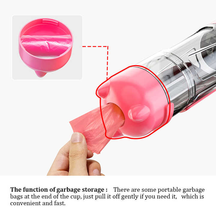 Pink 500ml Portable Pet Water Bottle | Multifunctional Travel Pet Feeder | Outdoor Dog Drinking Bottle with Waste Shovel — image 3