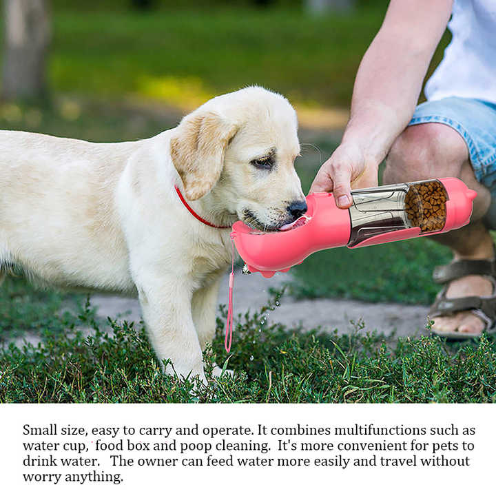 Pink 500ml Portable Pet Water Bottle | Multifunctional Travel Pet Feeder | Outdoor Dog Drinking Bottle with Waste Shovel — image 4