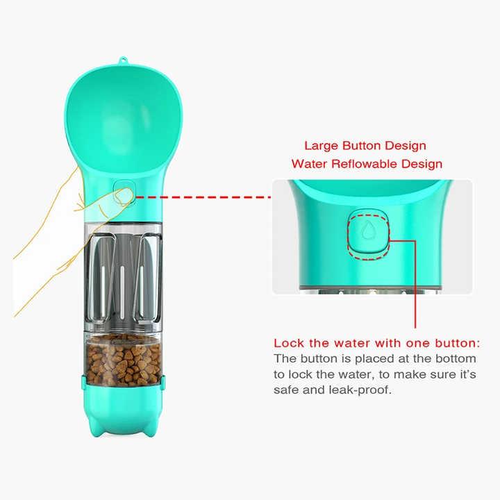 Pink 500ml Portable Pet Water Bottle | Multifunctional Travel Pet Feeder | Outdoor Dog Drinking Bottle with Waste Shovel — image 5