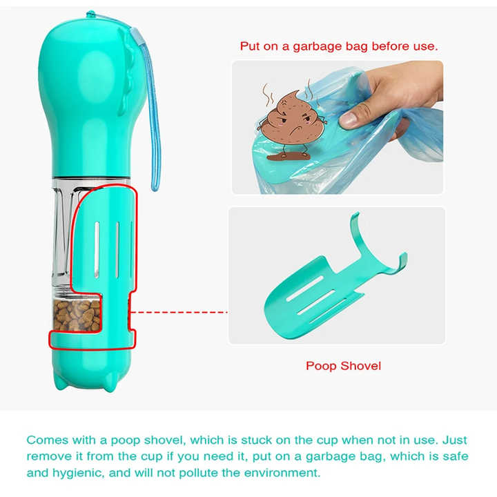 Pink 500ml Portable Pet Water Bottle | Multifunctional Travel Pet Feeder | Outdoor Dog Drinking Bottle with Waste Shovel — image 6