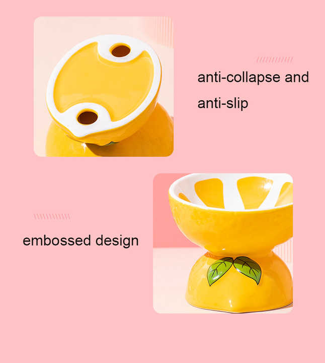 Ceramic Elevated Pet Food Bowl - Cute Pitaya Pattern Design for Cats and Small Dogs β image 4