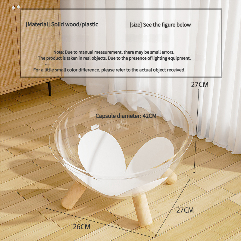 Luxury Transparent Cat Bed with Wooden Legs - Stylish Pet Nest β image 4