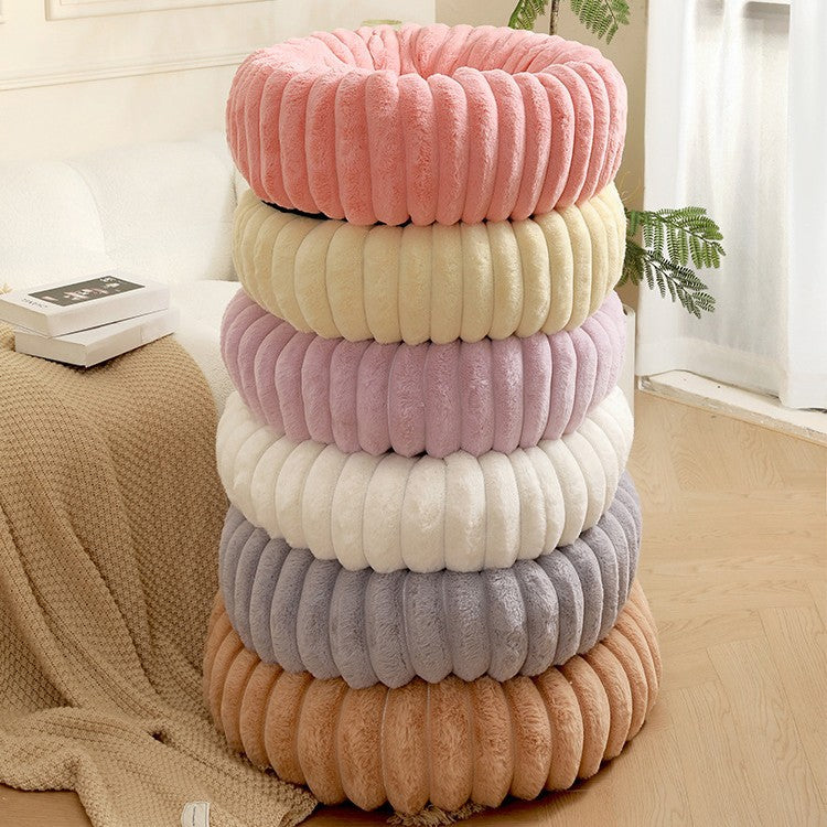 Khaki Plush Pet Bed - 40cm Round Dog & Cat Mat, Cozy PP Cotton Filled, Comfortable Pet Supplies β image 2
