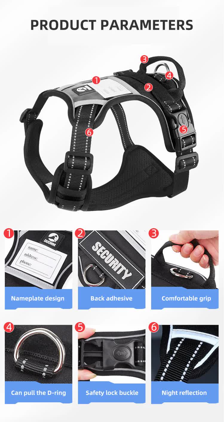 Size L Red Reflective No-Pull Dog Harness - Adjustable & Durable for Large Breeds, Anti-Escape Design — image 8