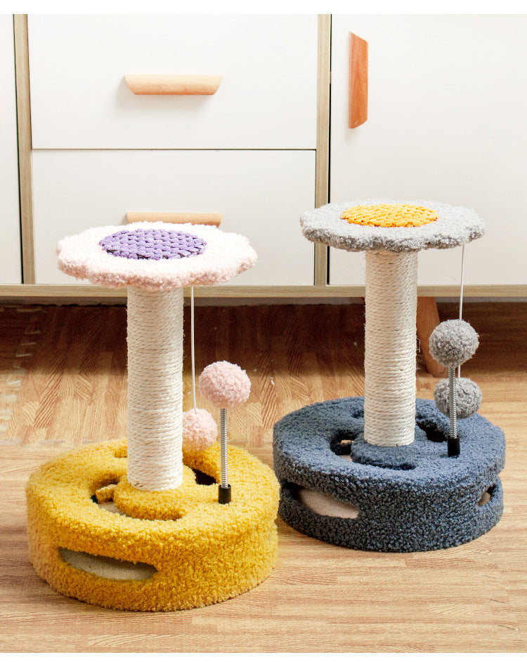 Yellow And Pink Sunflower Cat Scratching Post - 35cm Sisal Cat Tree with Plush Toys for Small Cats β image 3