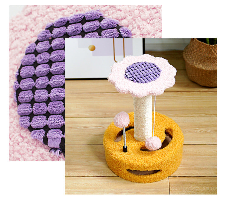 Blue And Grey Sunflower Cat Scratching Post - 35cm Sisal Cat Tree with Plush Toys for Small Cats β image 4