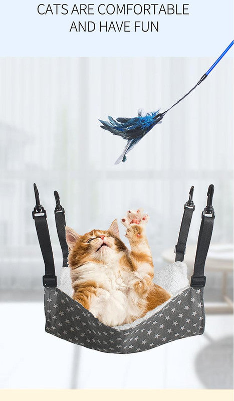 Cat Cage Hammock - Adjustable Double-Sided Pet Swing Bed with Hooks(Gray star) β image 5
