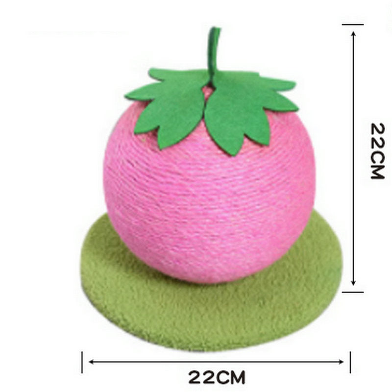 Pink Strawberry And Green Base Fun Fruit Shaped Sisal Cat Scratcher Ball - Durable Scratching Toy with Stable Base β image 2