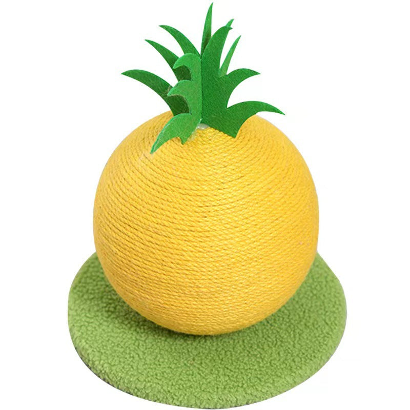 Yellow Pineapple And Green Base Fun Fruit Shaped Sisal Cat Scratcher Ball - Durable Scratching Toy with Stable Base β image 2