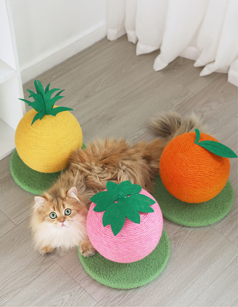 Yellow Pineapple And Green Base Fun Fruit Shaped Sisal Cat Scratcher Ball - Durable Scratching Toy with Stable Base β image 4